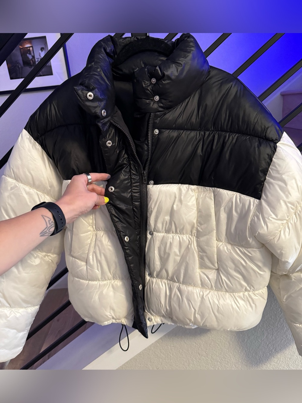 NWOT H&M Cream/Block-Coloured Puffer Jacket Size M - Picture 5 of 10